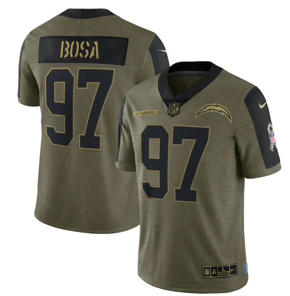 Men's Los Angeles Chargers #97 Joey Bosa 2021 Olive Salute To Service Limited Stitched Jersey Men's Los Angeles Chargers #97 Joey Bosa 2021 Olive Salute To Service Limited Stitched Jersey